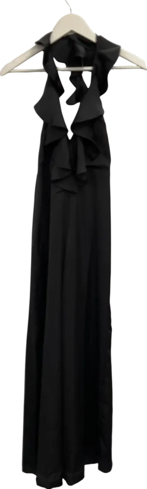 Misspap Black Premium Satin Frill Dress UK 8