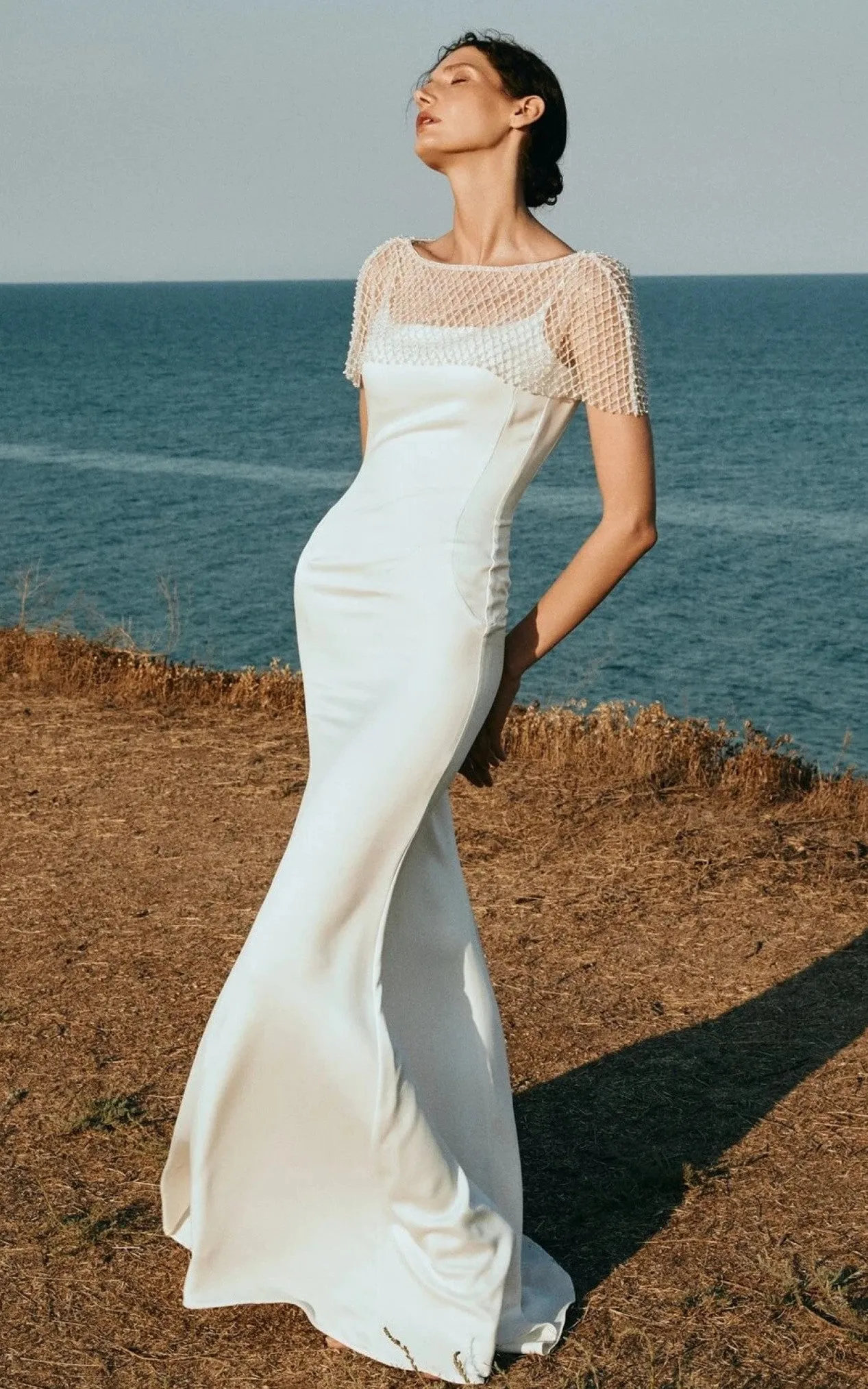 Modern Mermaid Square Neck Satin Wedding Dress-716394