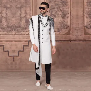 Monochrome  Elegance Black and White Sherwani for Men