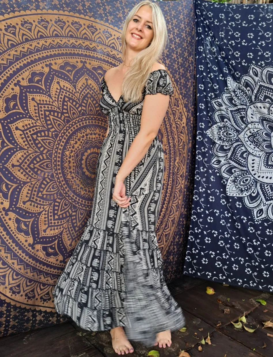 Moonlit Blossom Silk Dress
