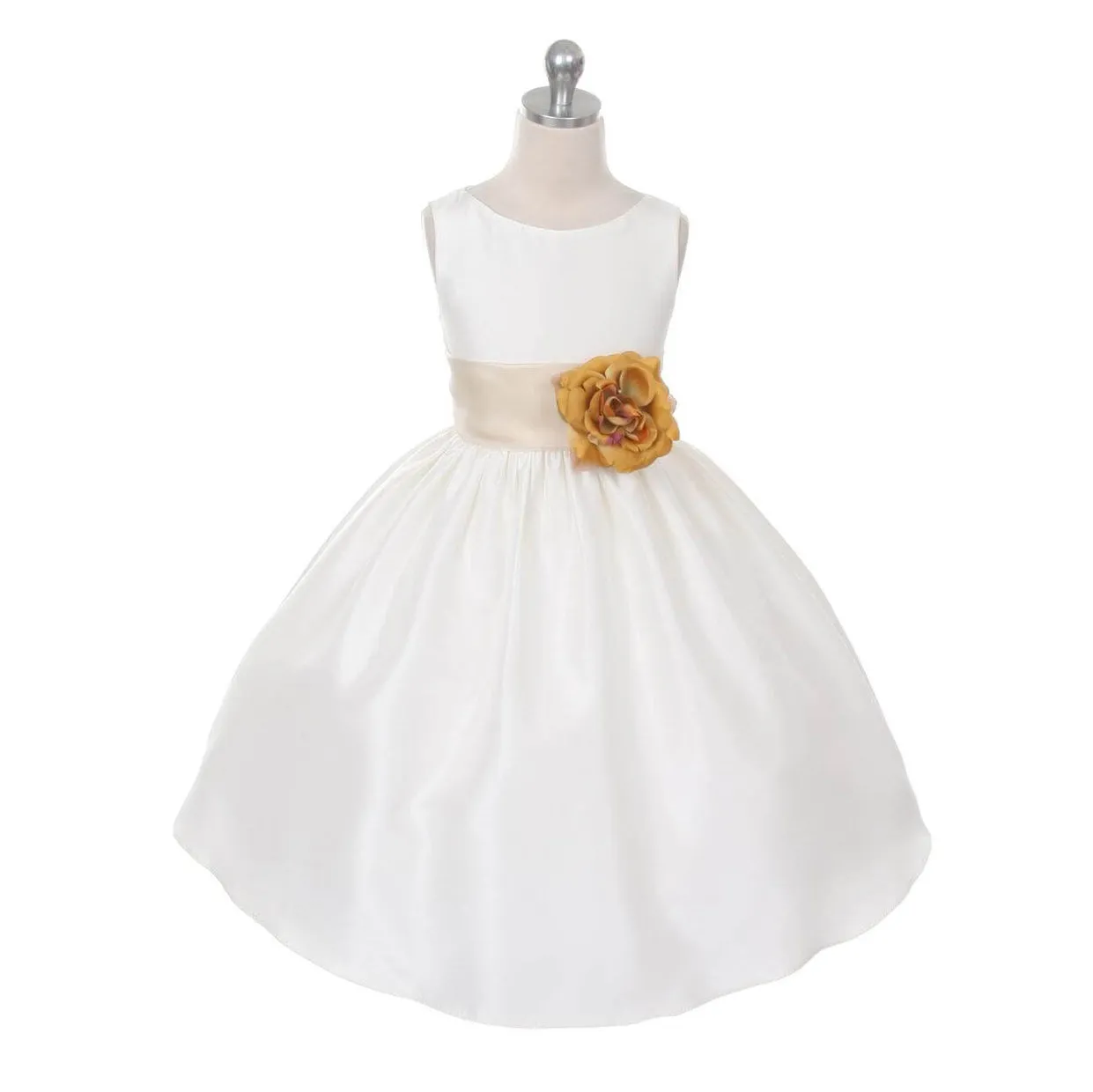 Morgan - Bridal Ivory or White - Champagne Sash and Flower