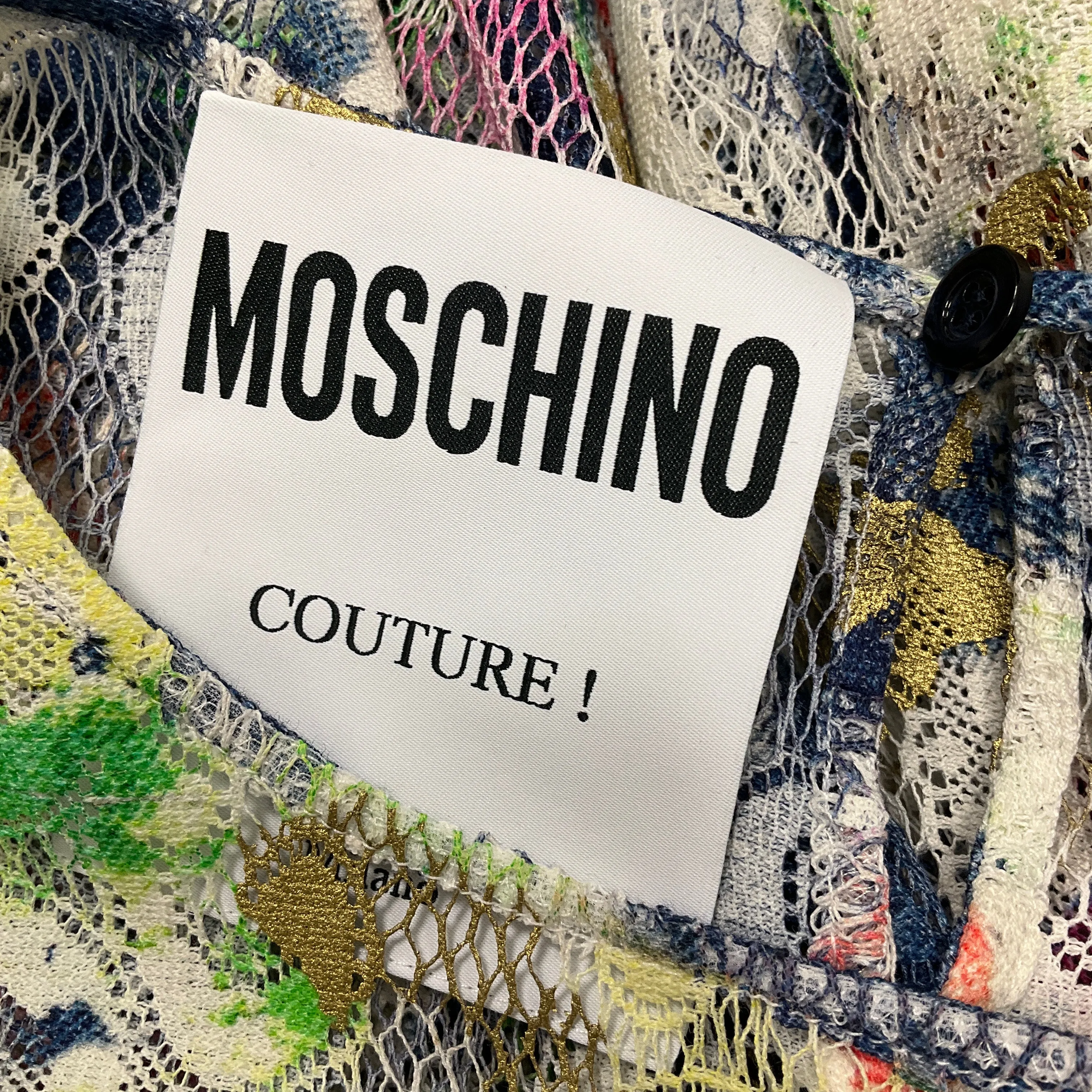 Moschino Couture Ivory / Pink / Blue Multi 2019 Sleeveless Lace Dress