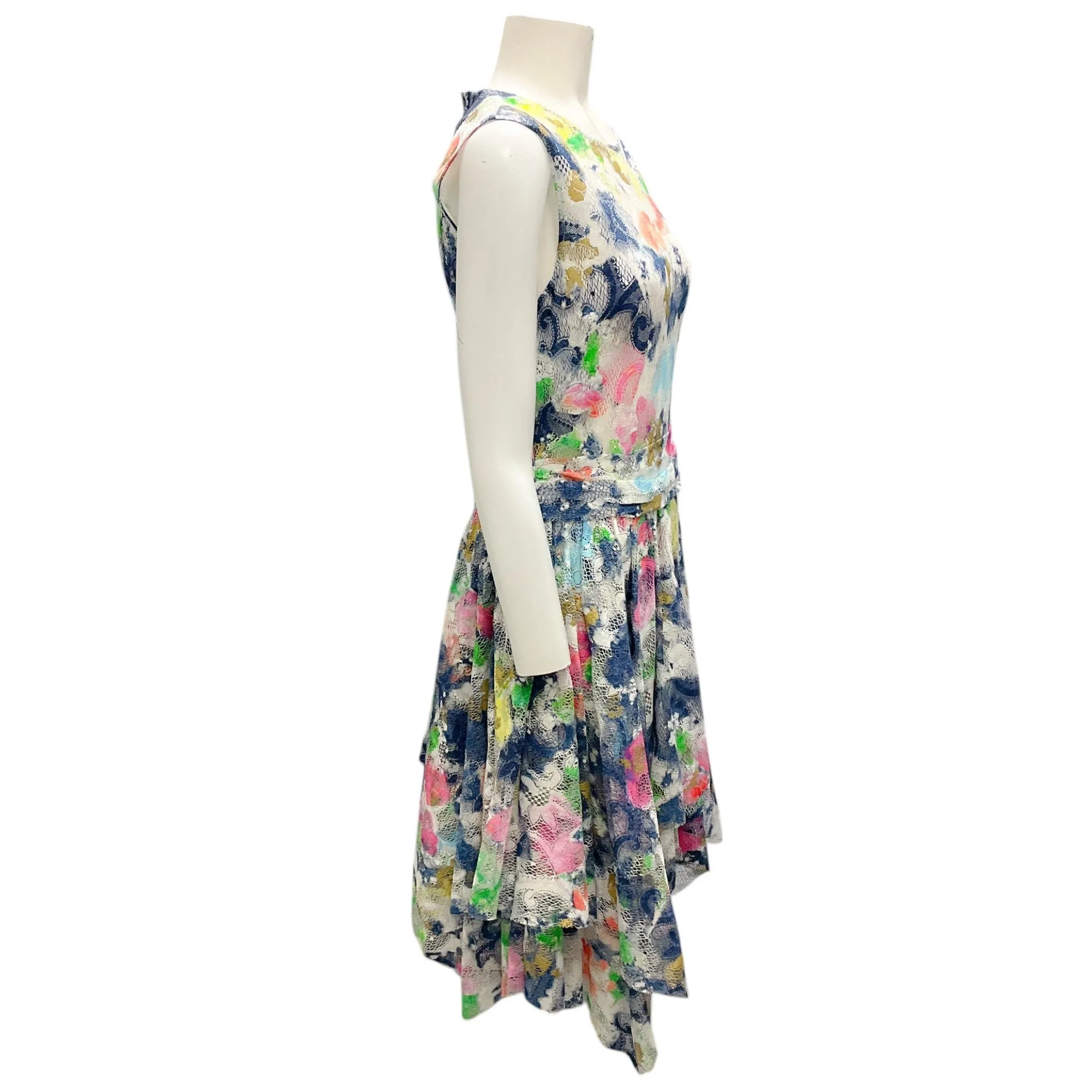 Moschino Couture Ivory / Pink / Blue Multi 2019 Sleeveless Lace Dress