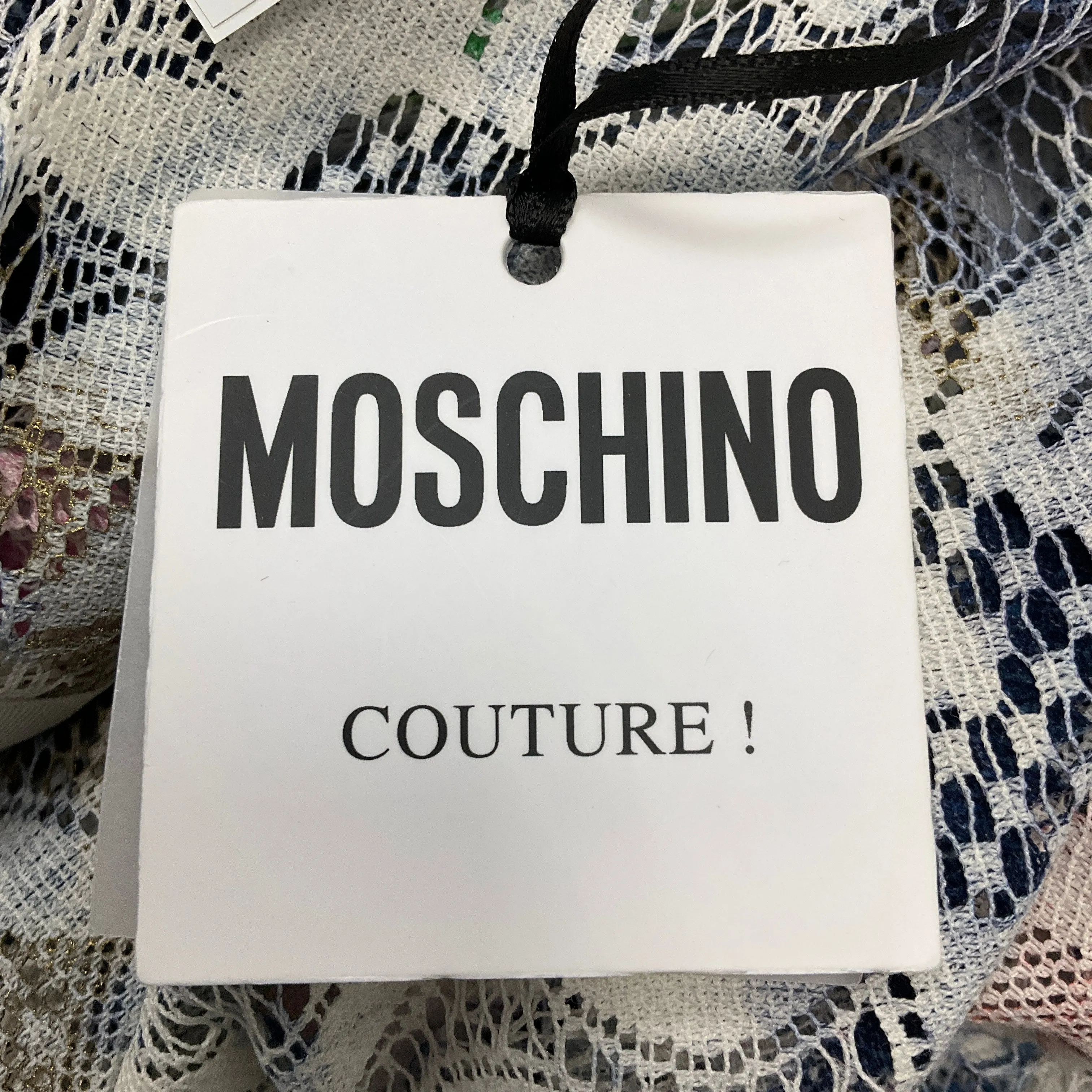 Moschino Couture Ivory / Pink / Blue Multi 2019 Sleeveless Lace Dress