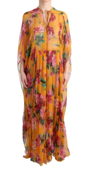 Multicolor Silk Floral Print Long Maxi Dress