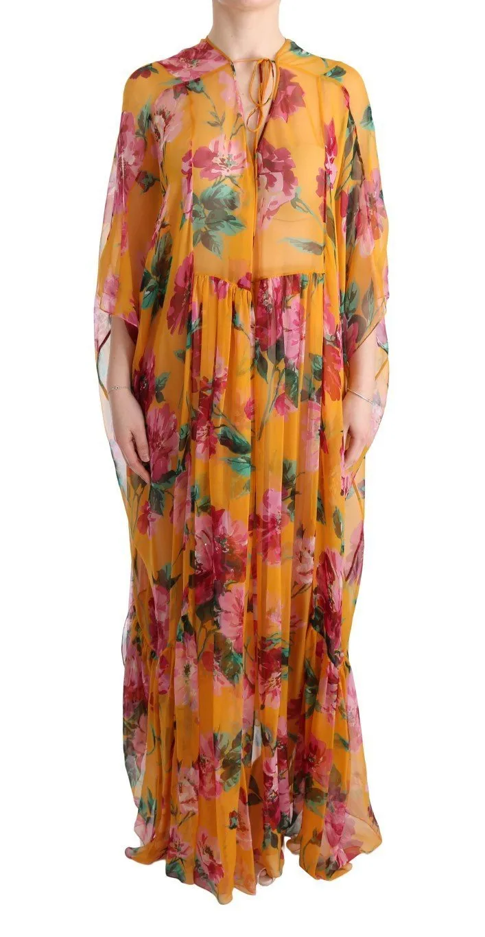 Multicolor Silk Floral Print Long Maxi Dress