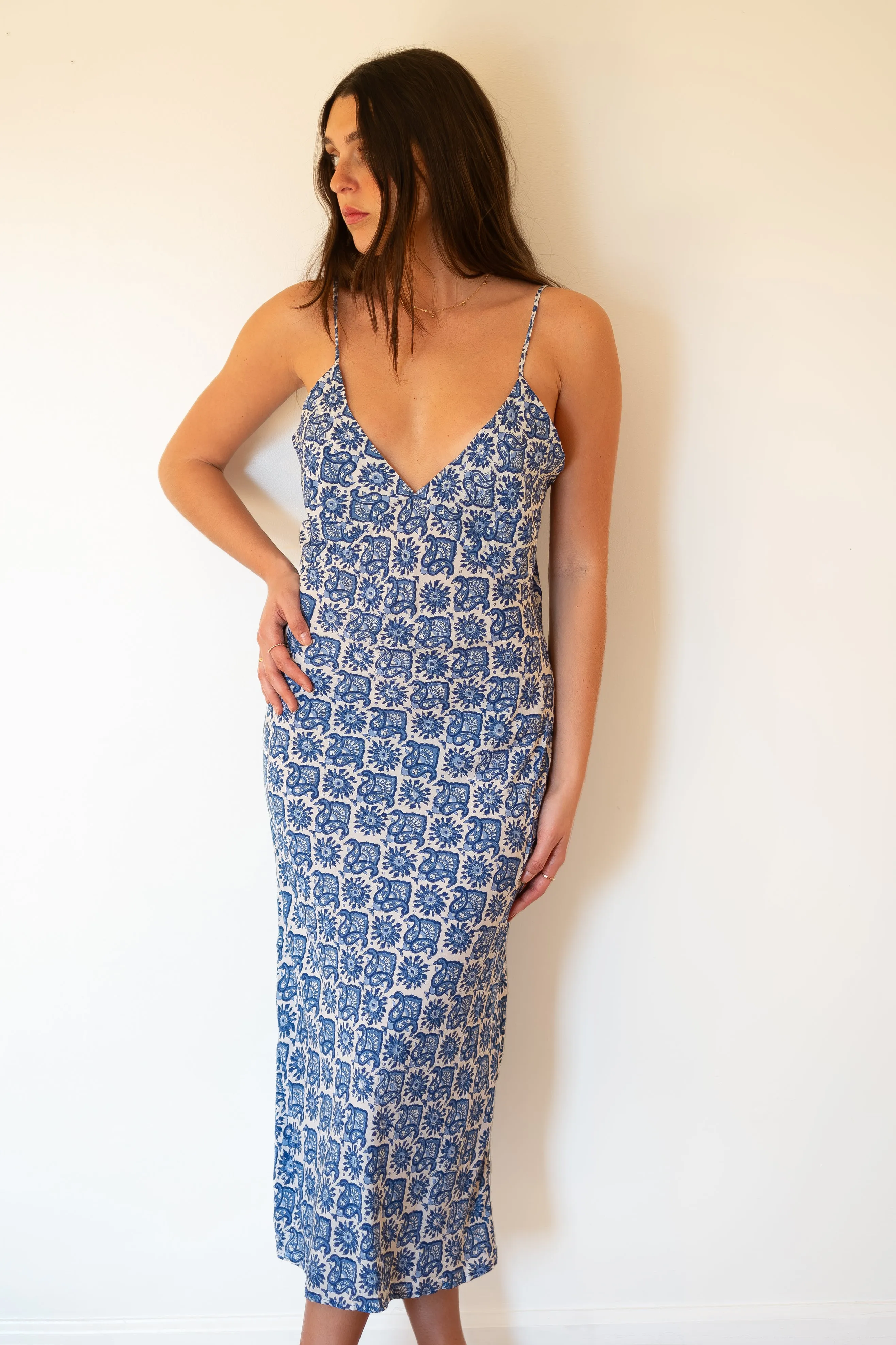 Natalie Martin Eve Slip Dress - Fleur-De-Lis Blue