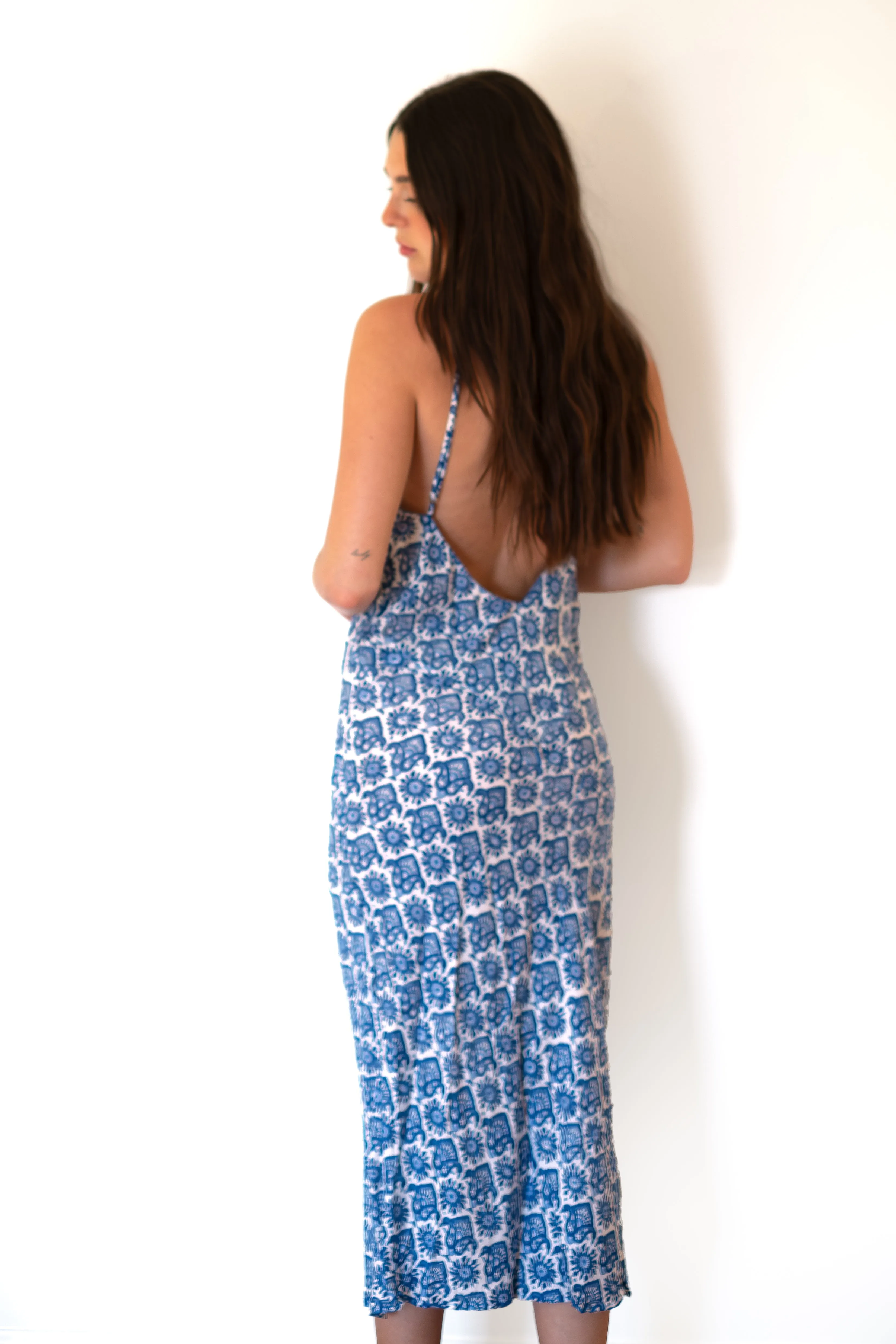 Natalie Martin Eve Slip Dress - Fleur-De-Lis Blue