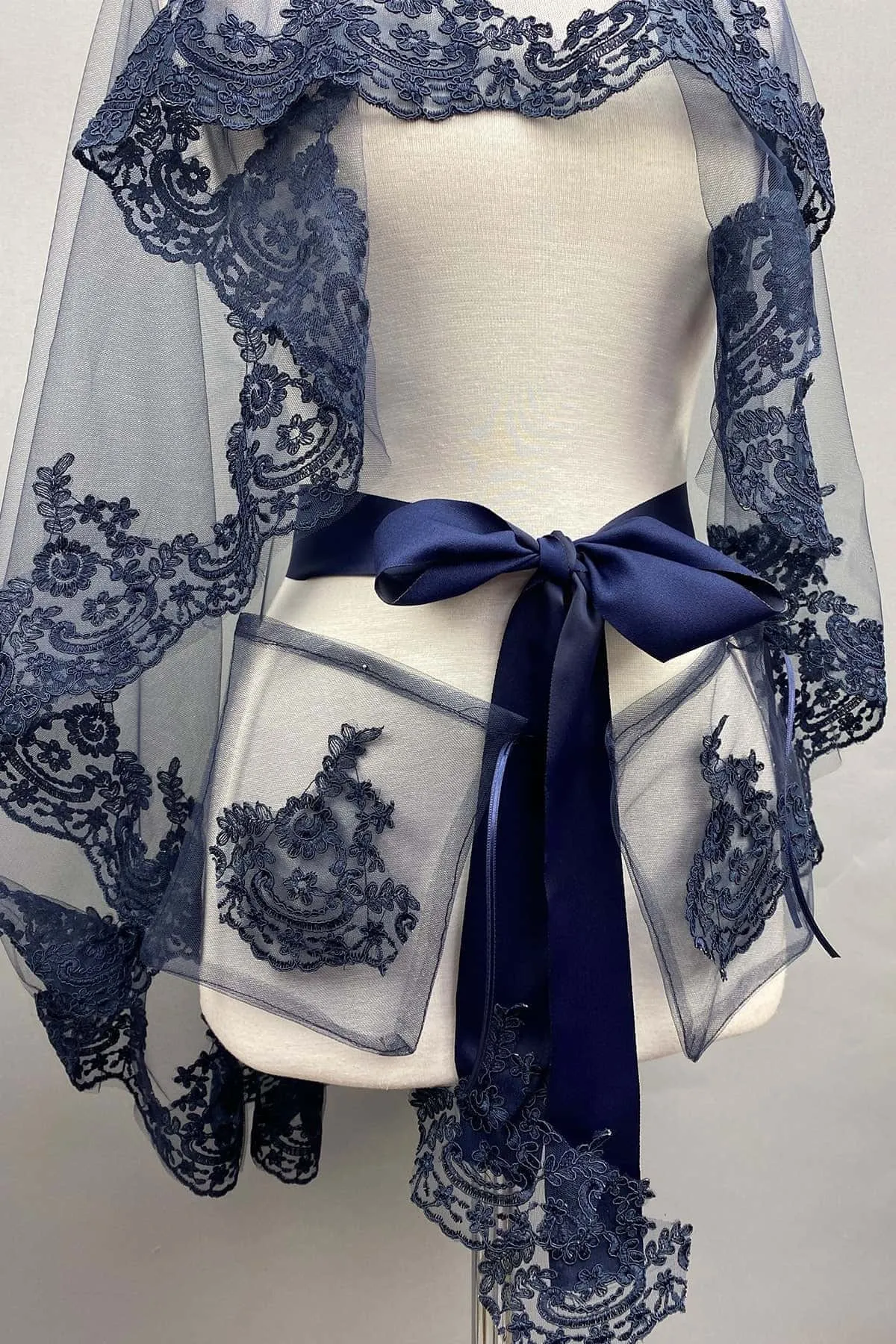 Navy Blue Lace Bridal Veil - Elegant Face Cover for Engagement and Henna Night