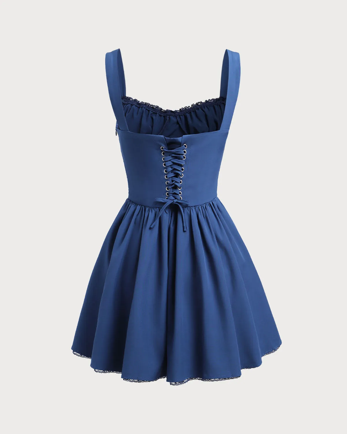 Navy Ruched Square Neck Slip Mini Dress