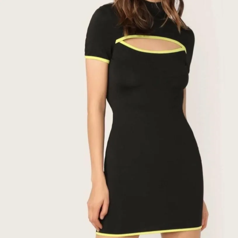 Neon Binding Mock Neck Cutout Front Bodycon Dress