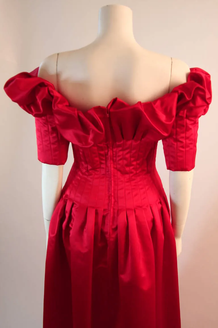 NOLAN MILLER Cardinal Red Tufted Silk Gown