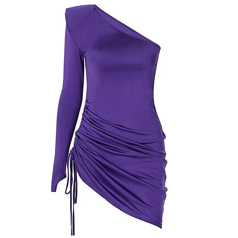 One Shoulder Bodycon Drawstring Mini Dress