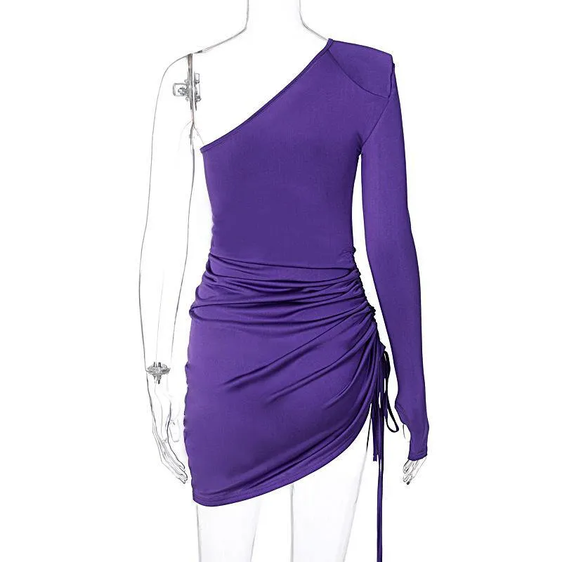 One Shoulder Bodycon Drawstring Mini Dress