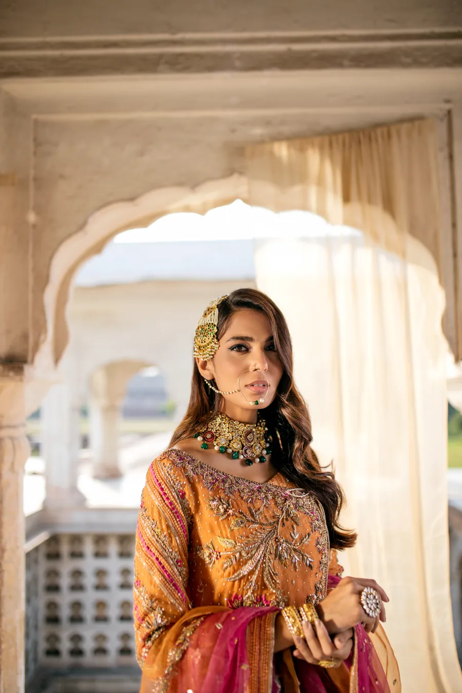 Orange Sharara Shirt for Pakistani Mehndi Dresses