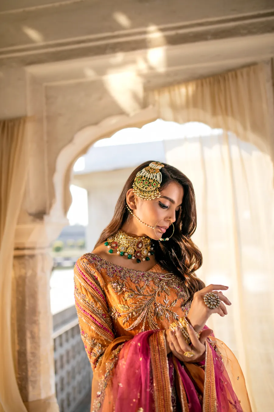 Orange Sharara Shirt for Pakistani Mehndi Dresses