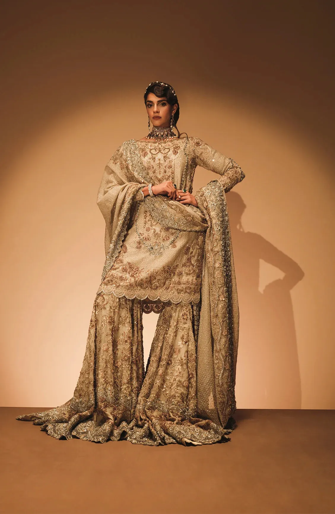 Pakistani Bridal Dress in Farshi Gharara Kameez Style