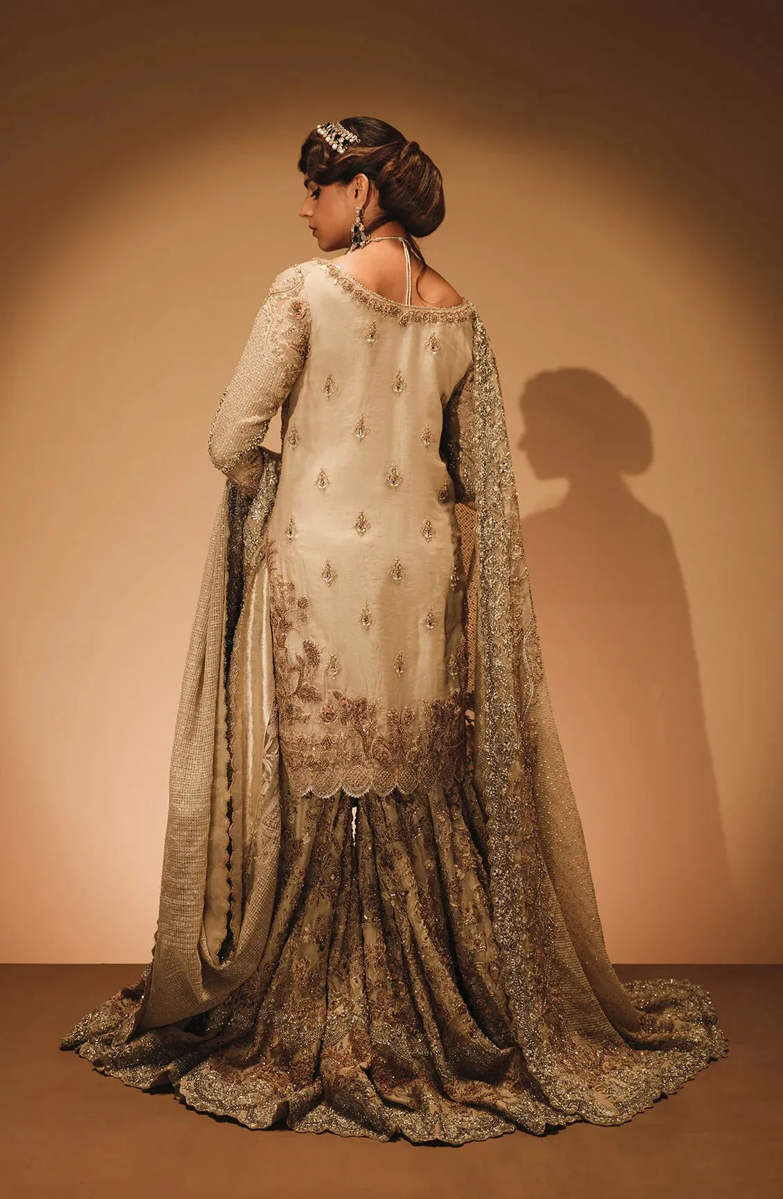 Pakistani Bridal Dress in Farshi Gharara Kameez Style