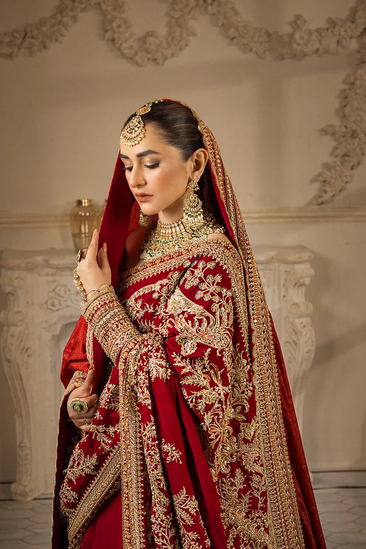Pakistani Bridal Outfit in Red Lehenga Saree Style