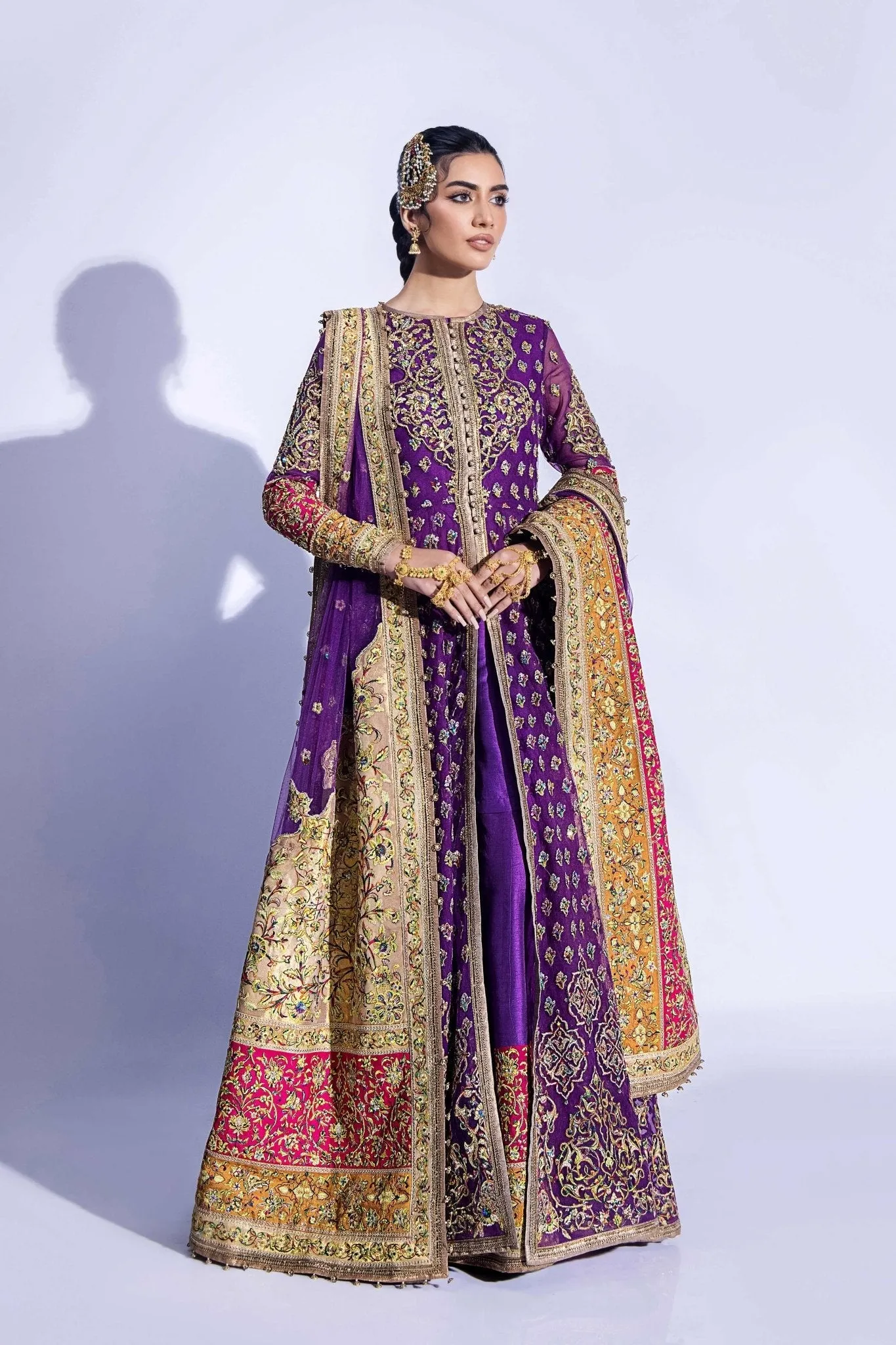 Pakistani Mehndi Dress in Jacket and Sharara Style