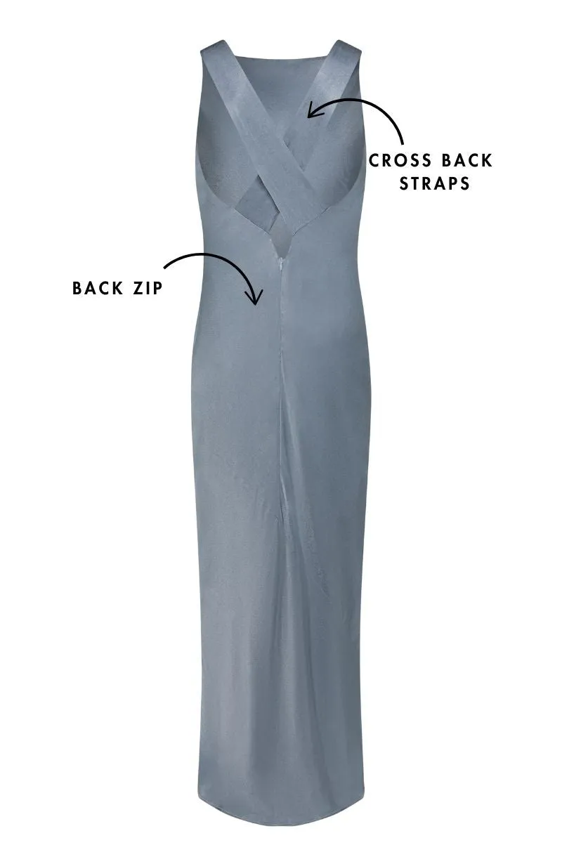 Paris Dress in Pale Blue Satin