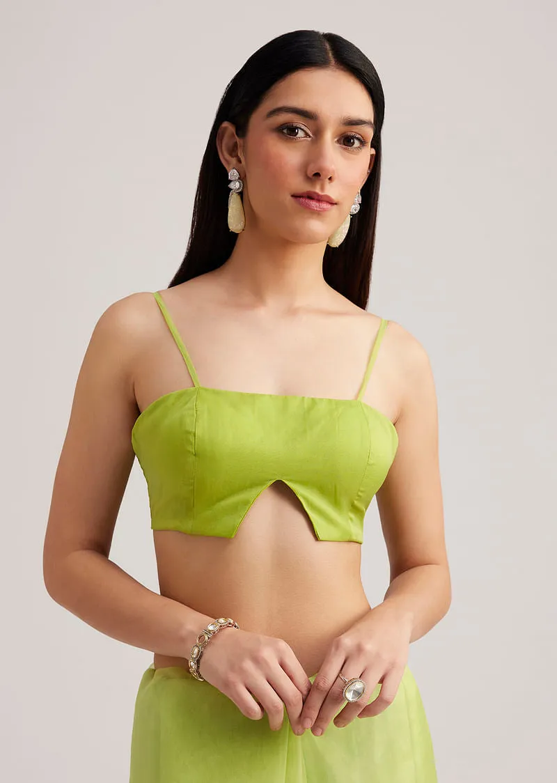 Parrot Green Organza Saree With Cutdana Embroidery