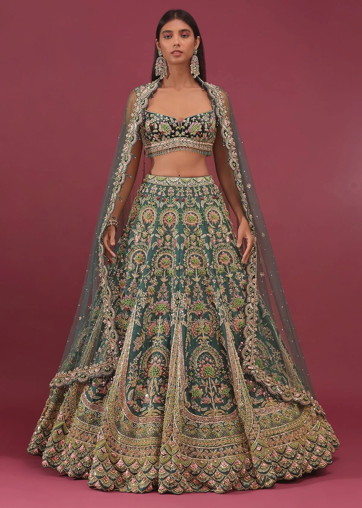 Peacock Green Raw Silk Bridal Lehenga With Embroidery