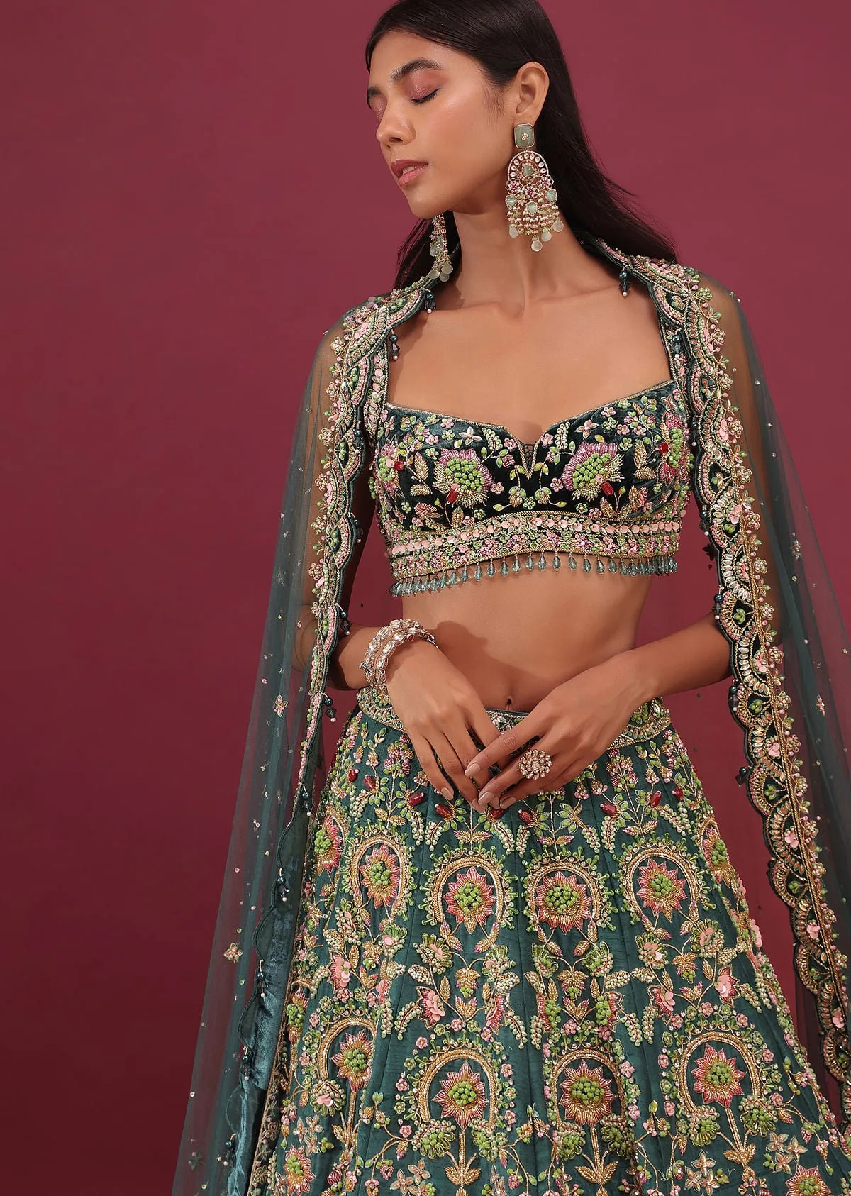 Peacock Green Raw Silk Bridal Lehenga With Embroidery