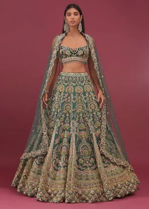 Peacock Green Raw Silk Bridal Lehenga With Embroidery