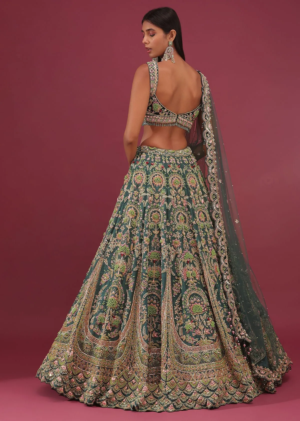 Peacock Green Raw Silk Bridal Lehenga With Embroidery