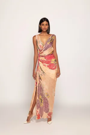 Periwinkle Bandhani Print, Hand Micro Pleated Overlap Style Sleeveless