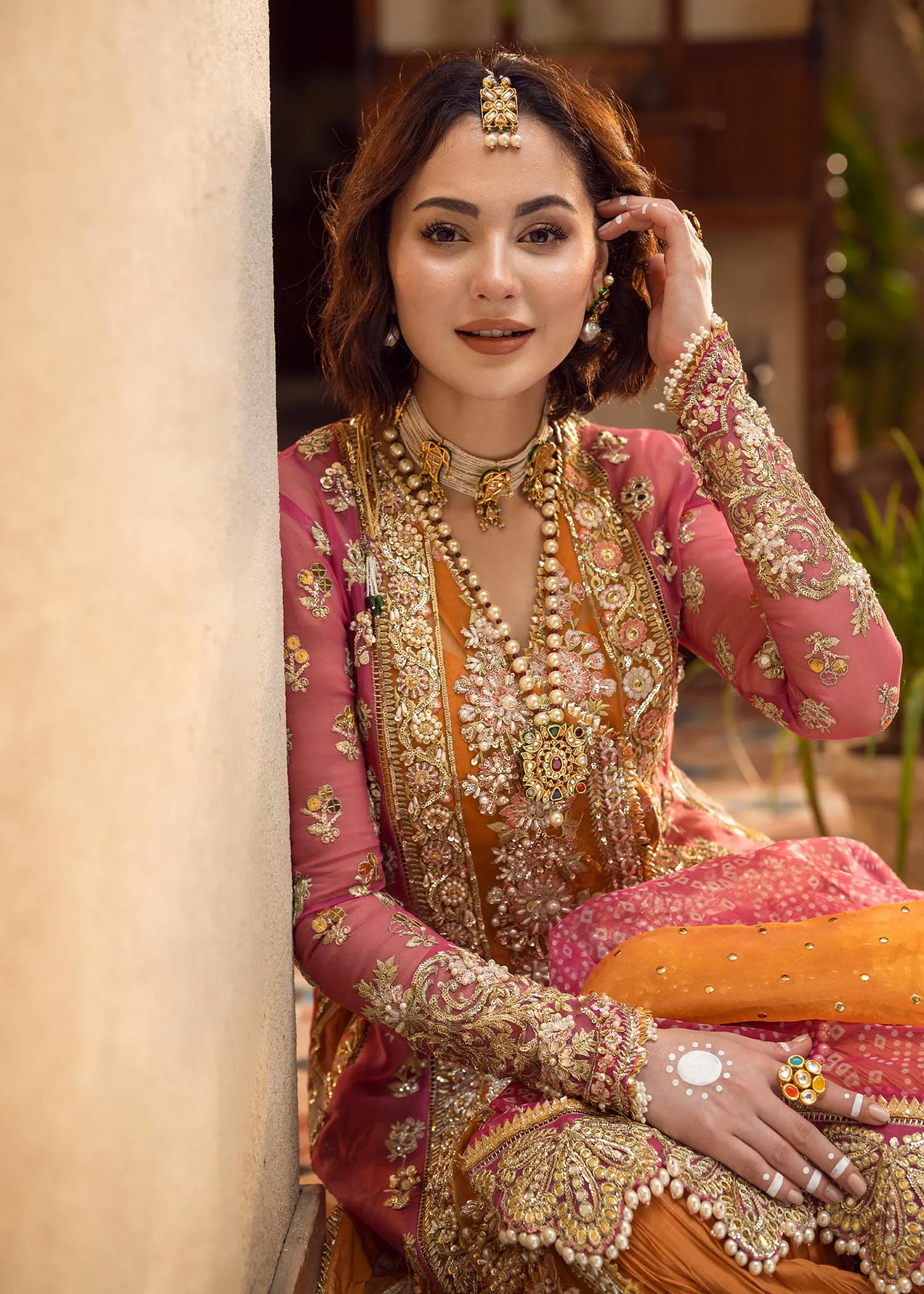 Pink Chiffon Kameez Frock Pakistani Mehndi Dresses