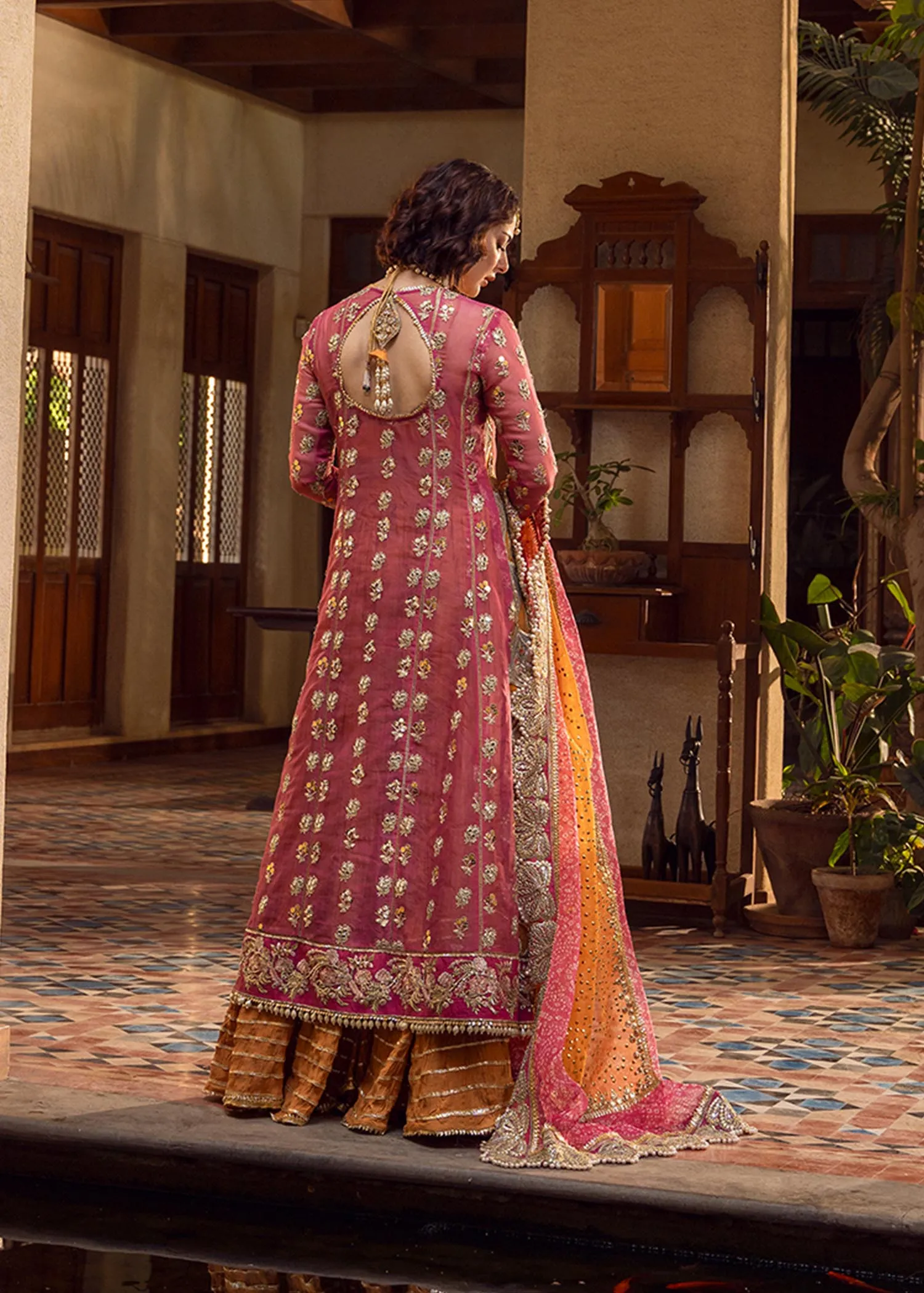 Pink Chiffon Kameez Frock Pakistani Mehndi Dresses