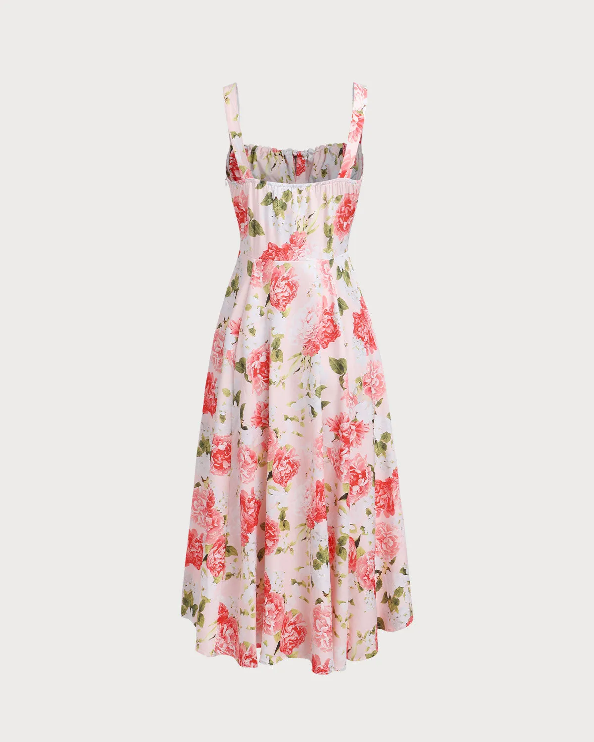 Pink Floral Square Neck Slit Slip Midi Dress