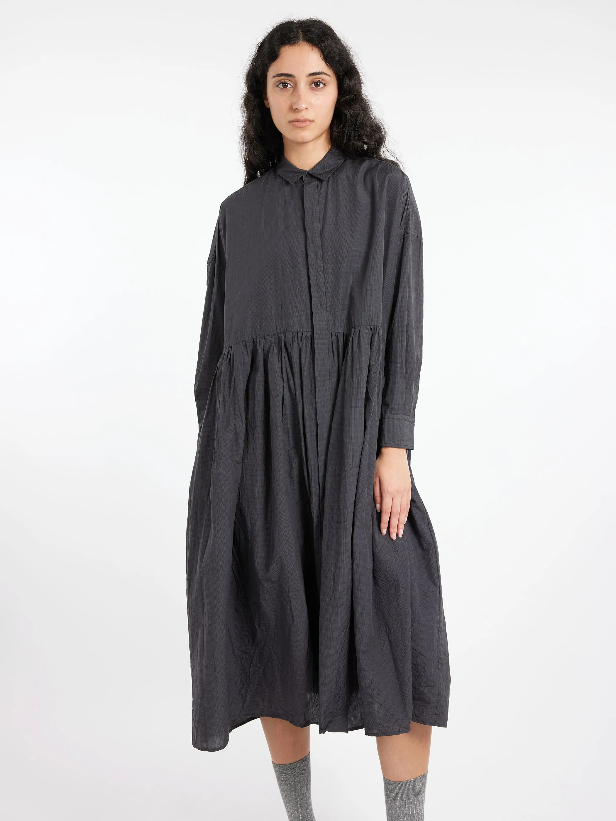 Pleated Baggy Shirt Dress