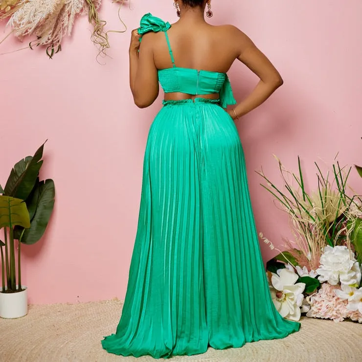 Pleated Solid Suit Top And Trousers Pants