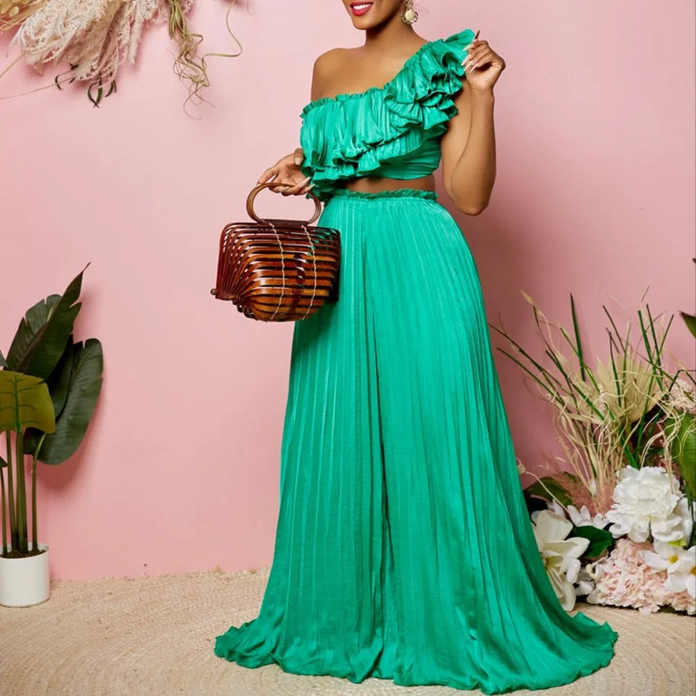 Pleated Solid Suit Top And Trousers Pants