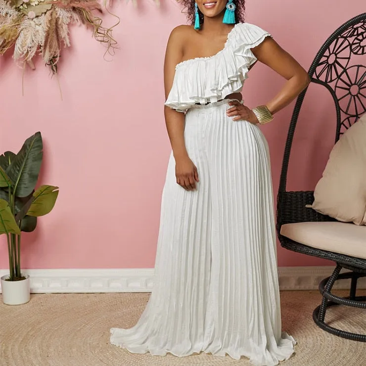 Pleated Solid Suit Top And Trousers Pants