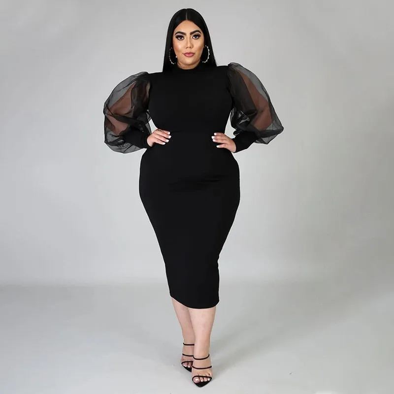 Plus Size Women Bodycon Dresses- Long Sleeve Knee Length