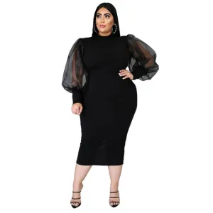 Plus Size Women Bodycon Dresses- Long Sleeve Knee Length