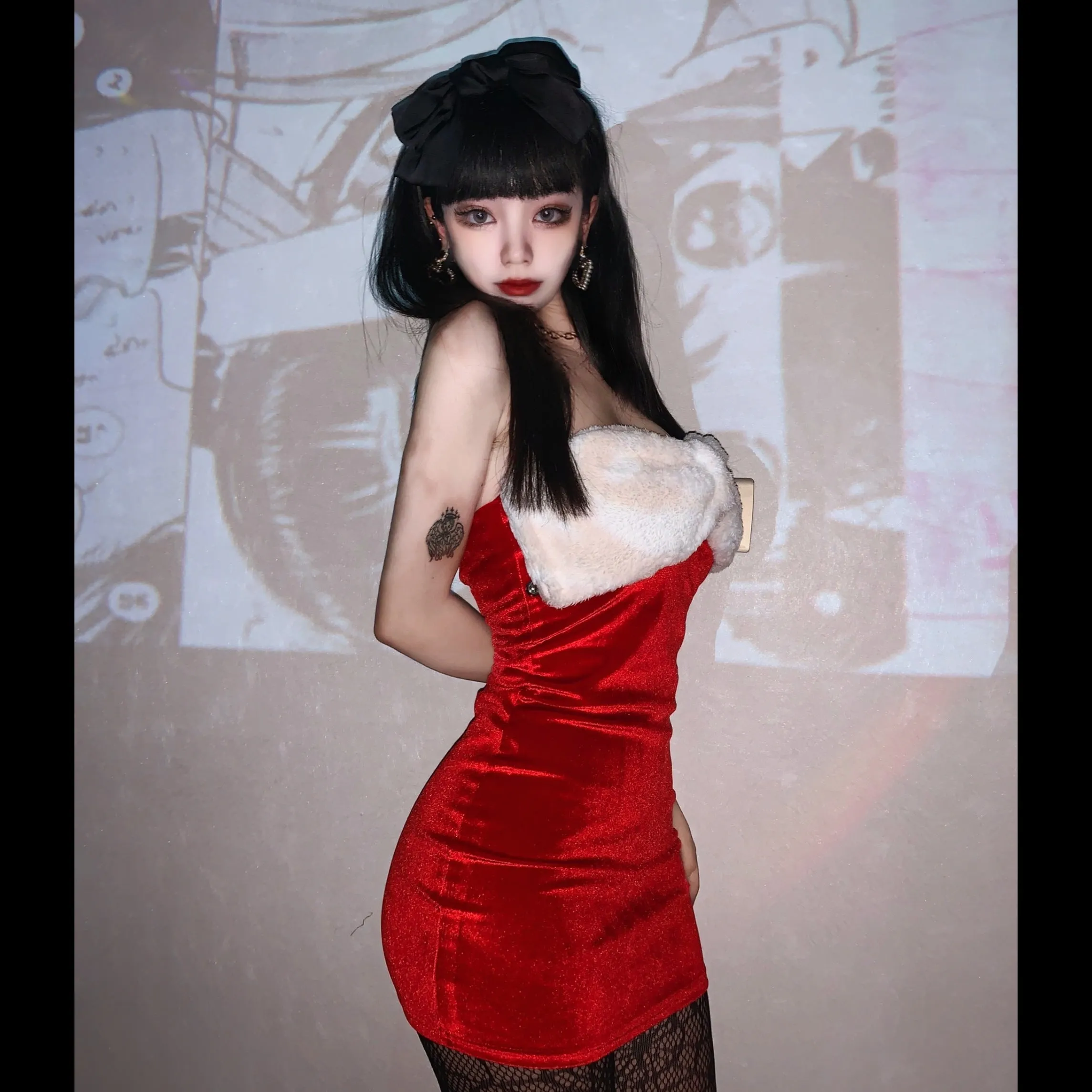 Plush velvet bow dress  KF82902