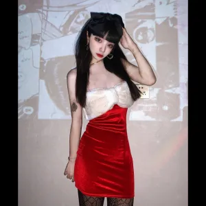 Plush velvet bow dress  KF82902