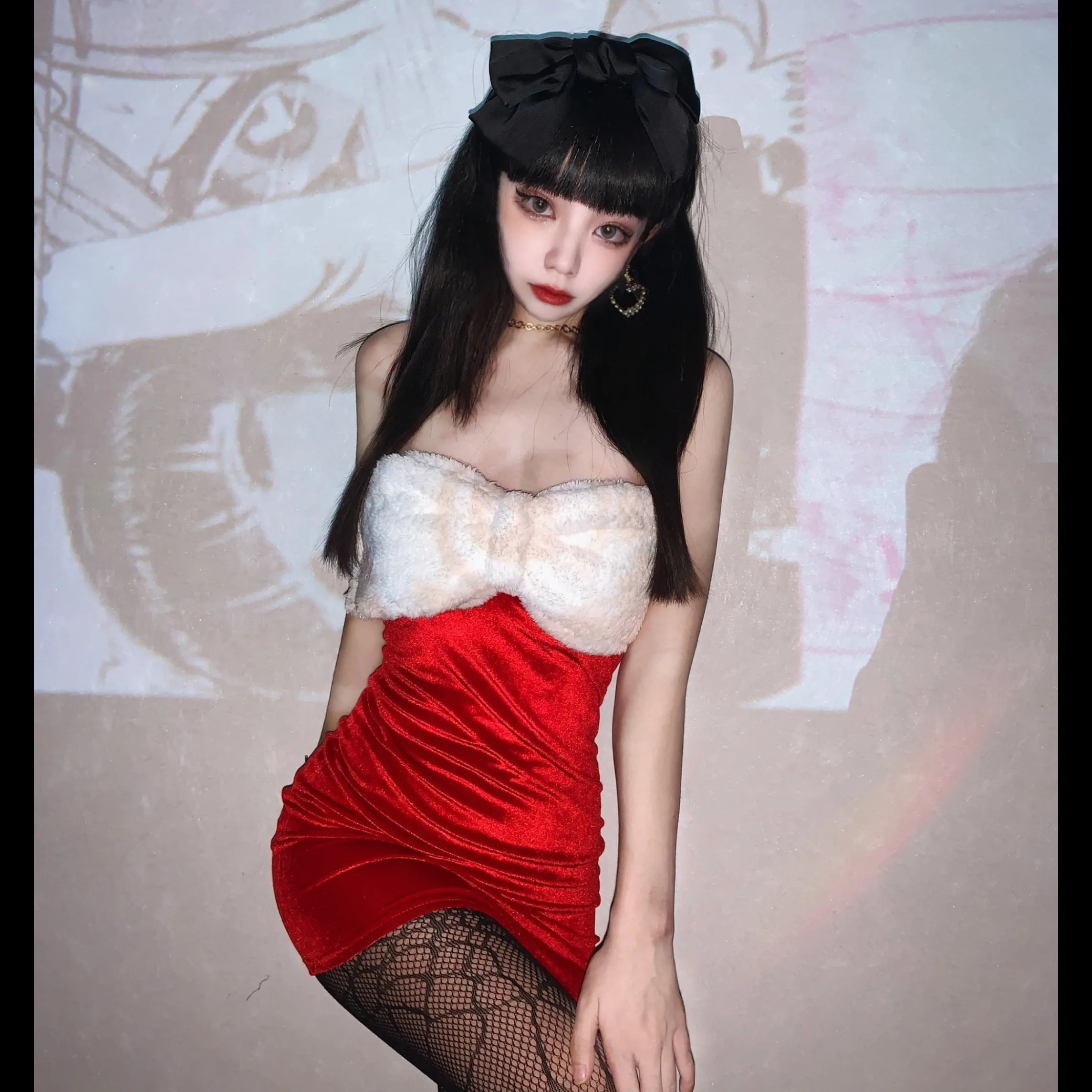 Plush velvet bow dress  KF82902