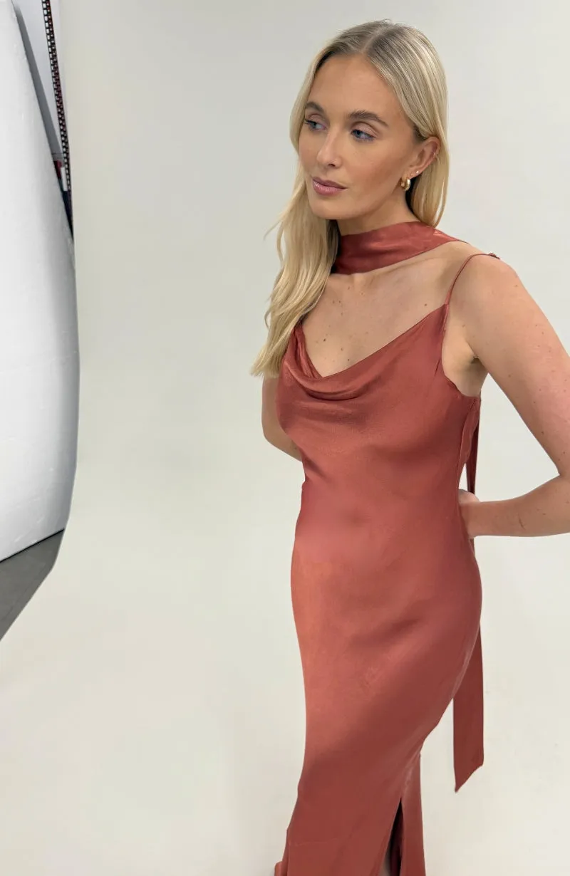 Pollenca Dress in Terracotta Satin