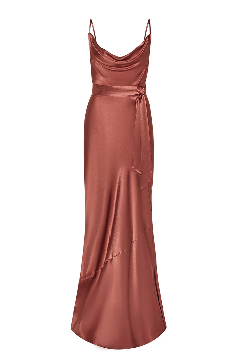 Pollenca Dress in Terracotta Satin