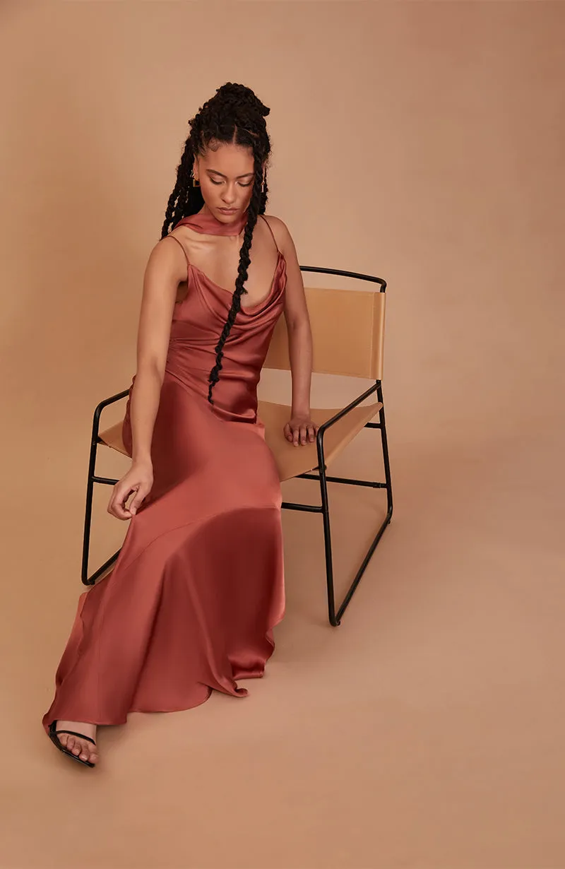 Pollenca Dress in Terracotta Satin