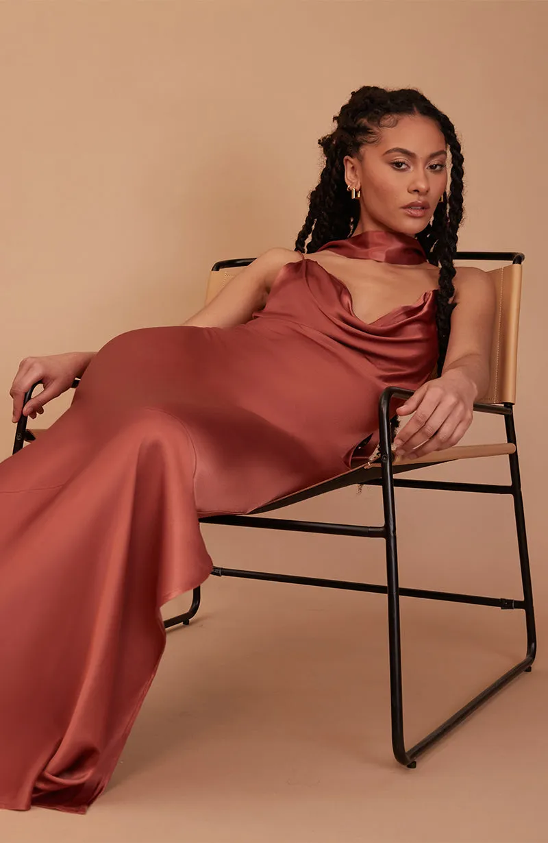 Pollenca Dress in Terracotta Satin