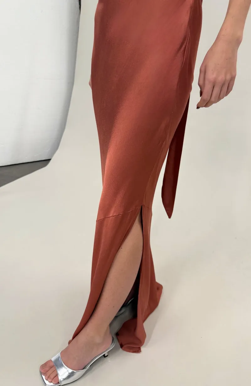 Pollenca Dress in Terracotta Satin
