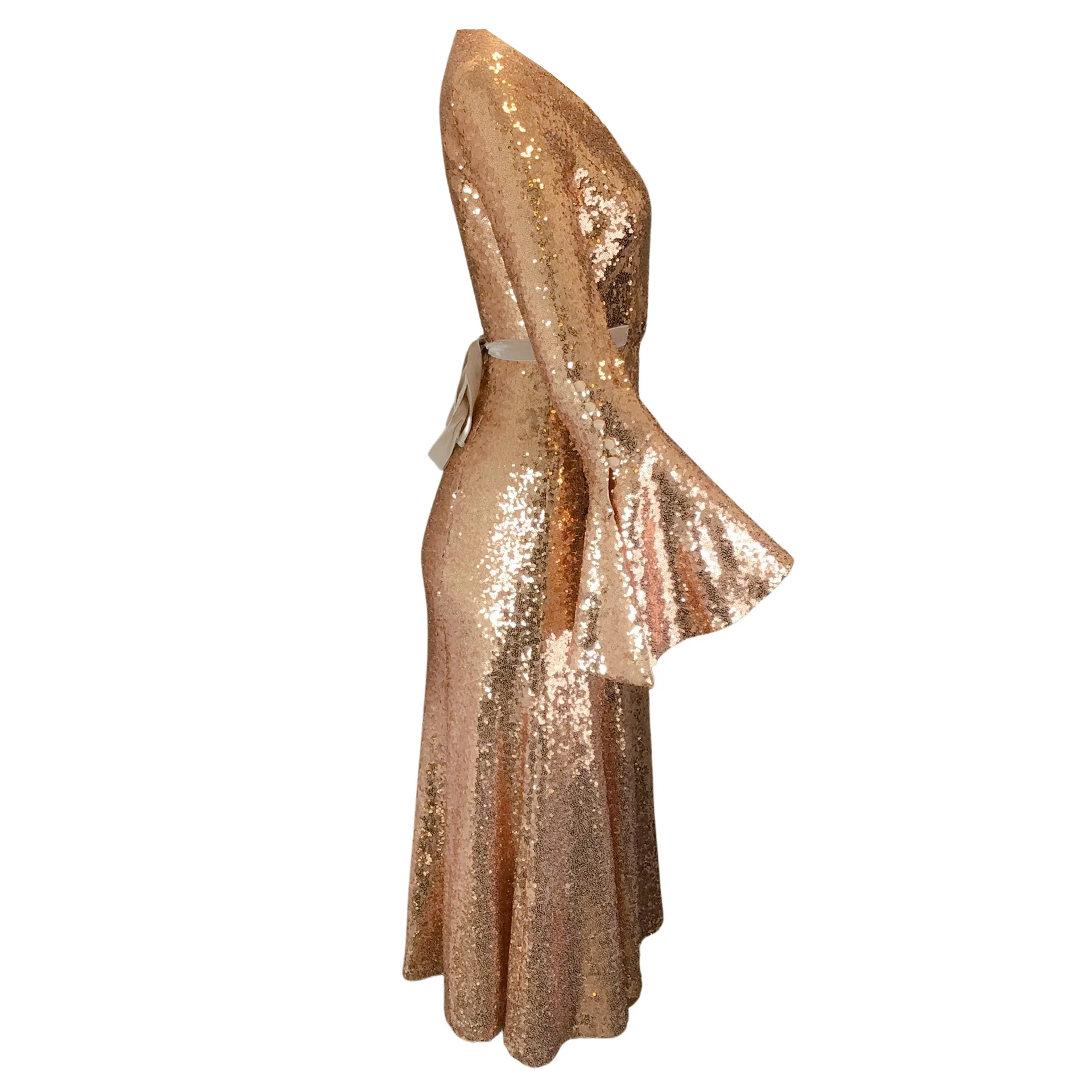 Prabal Gurung Gold Sequin Embellished Midi Dress