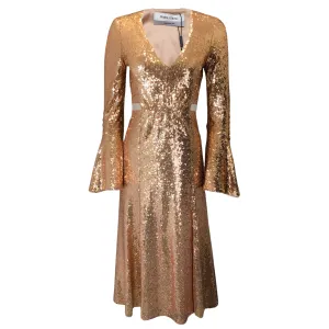 Prabal Gurung Gold Sequin Embellished Midi Dress